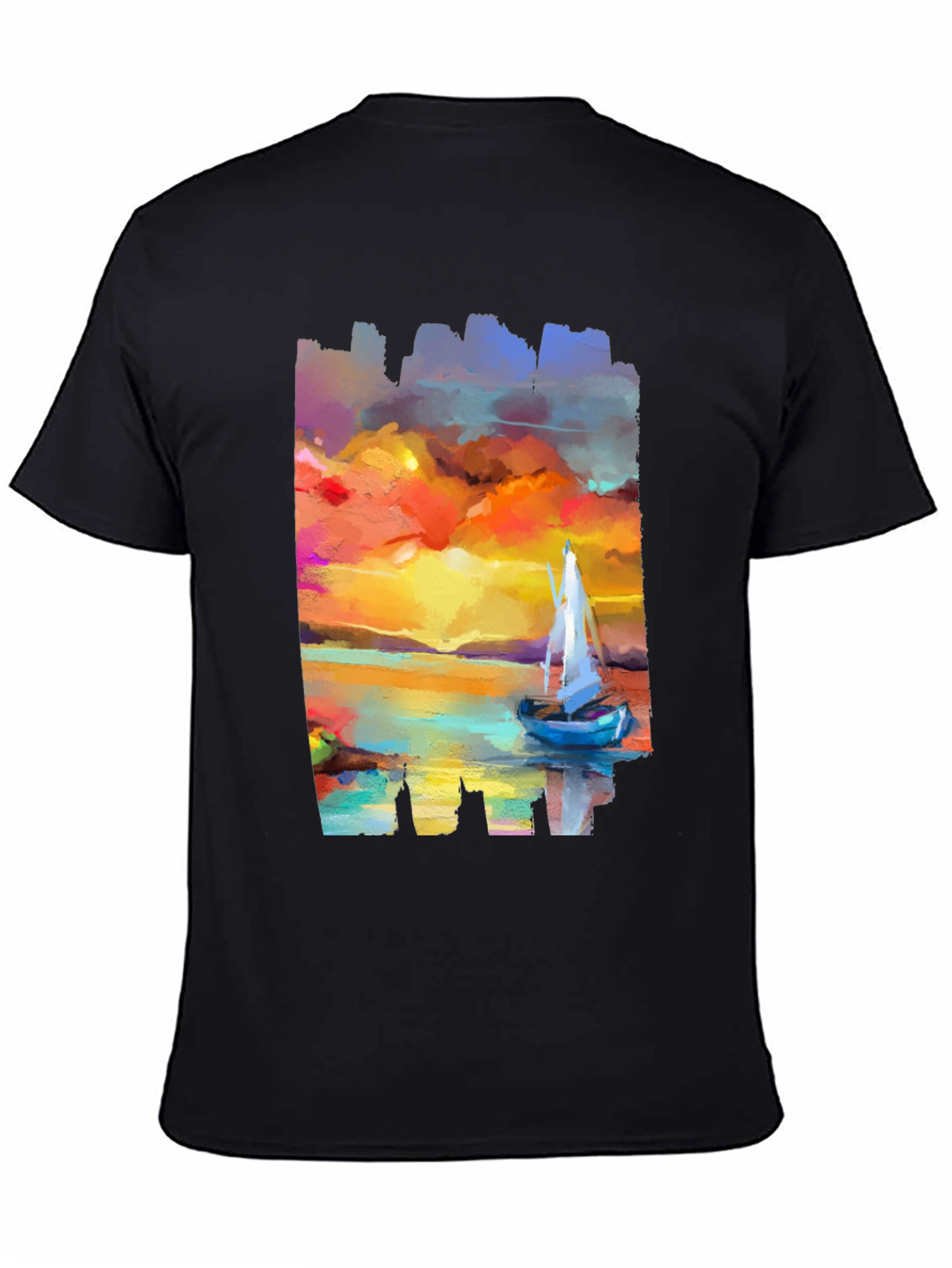 Sailboat Sunset Graphic Tee - Artistic Black T-Shirt