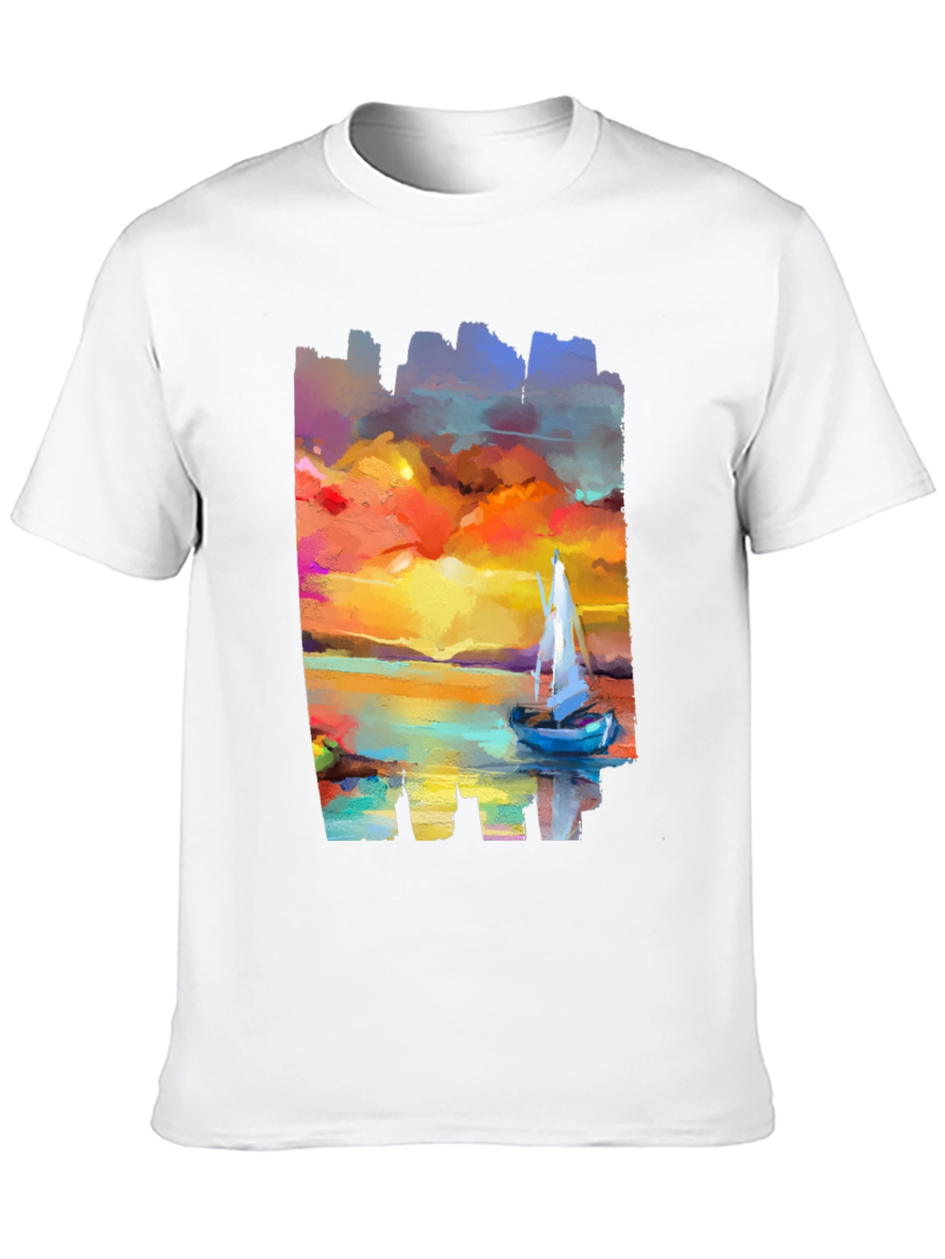 Sailboat Sunset Graphic Tee - Artistic Black T-Shirt
