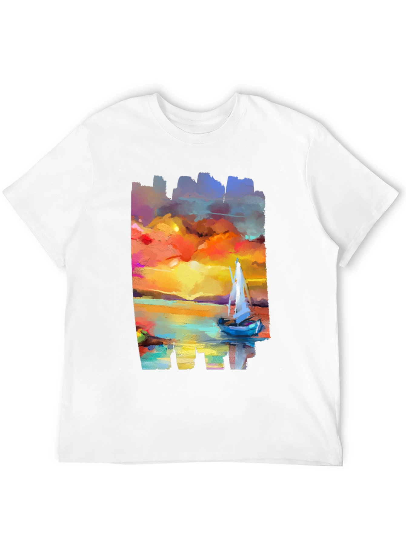 Sailboat Sunset Graphic Tee - Artistic Black T-Shirt
