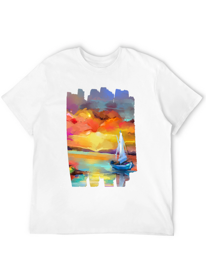 Sailboat Sunset Graphic Tee - Artistic Black T-Shirt