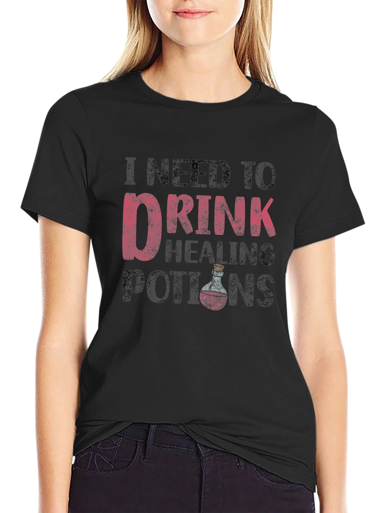 I Need To Drink Healing Potions Black T-Shirt