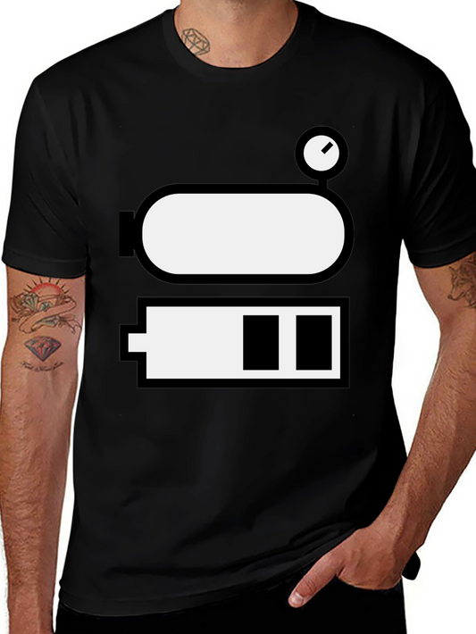 Battery Level Novelty Graphic Tee - Black Cotton Blend