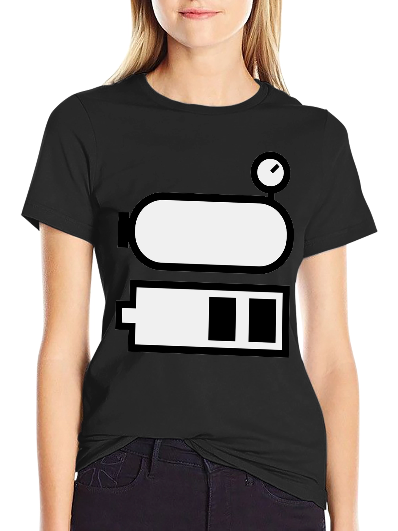 Battery Level Novelty Graphic Tee - Black Cotton Blend