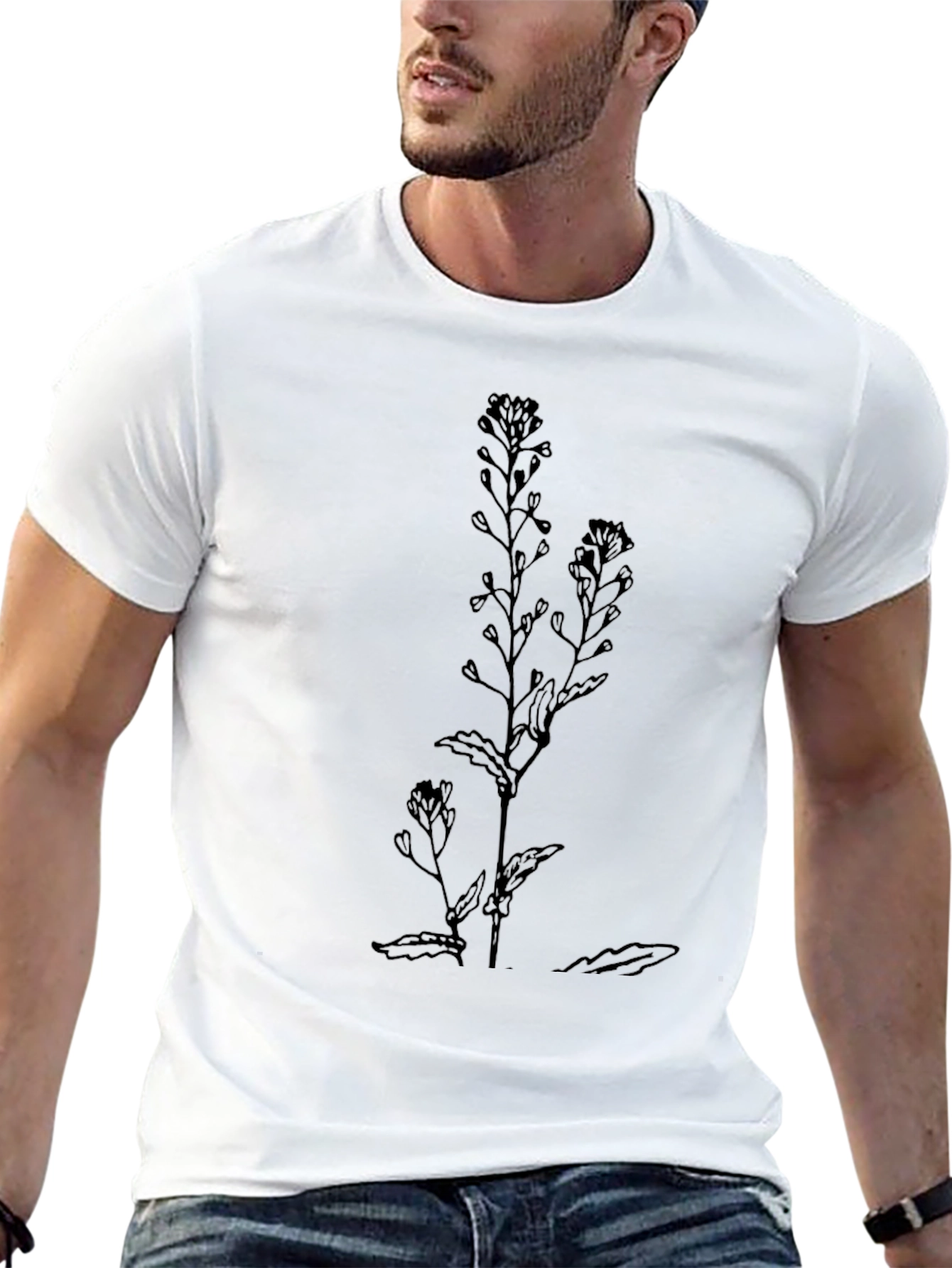 Botanical Black Tee - Stylish Minimalist Design