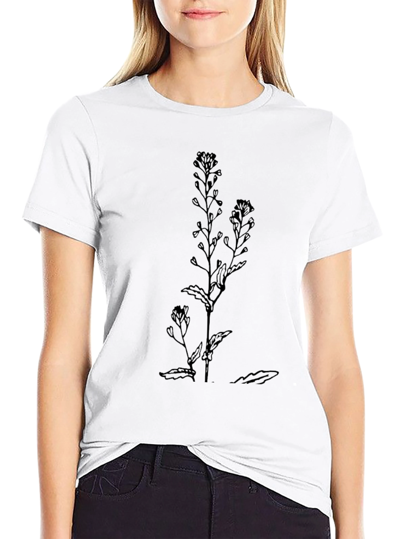 Botanical Black Tee - Stylish Minimalist Design