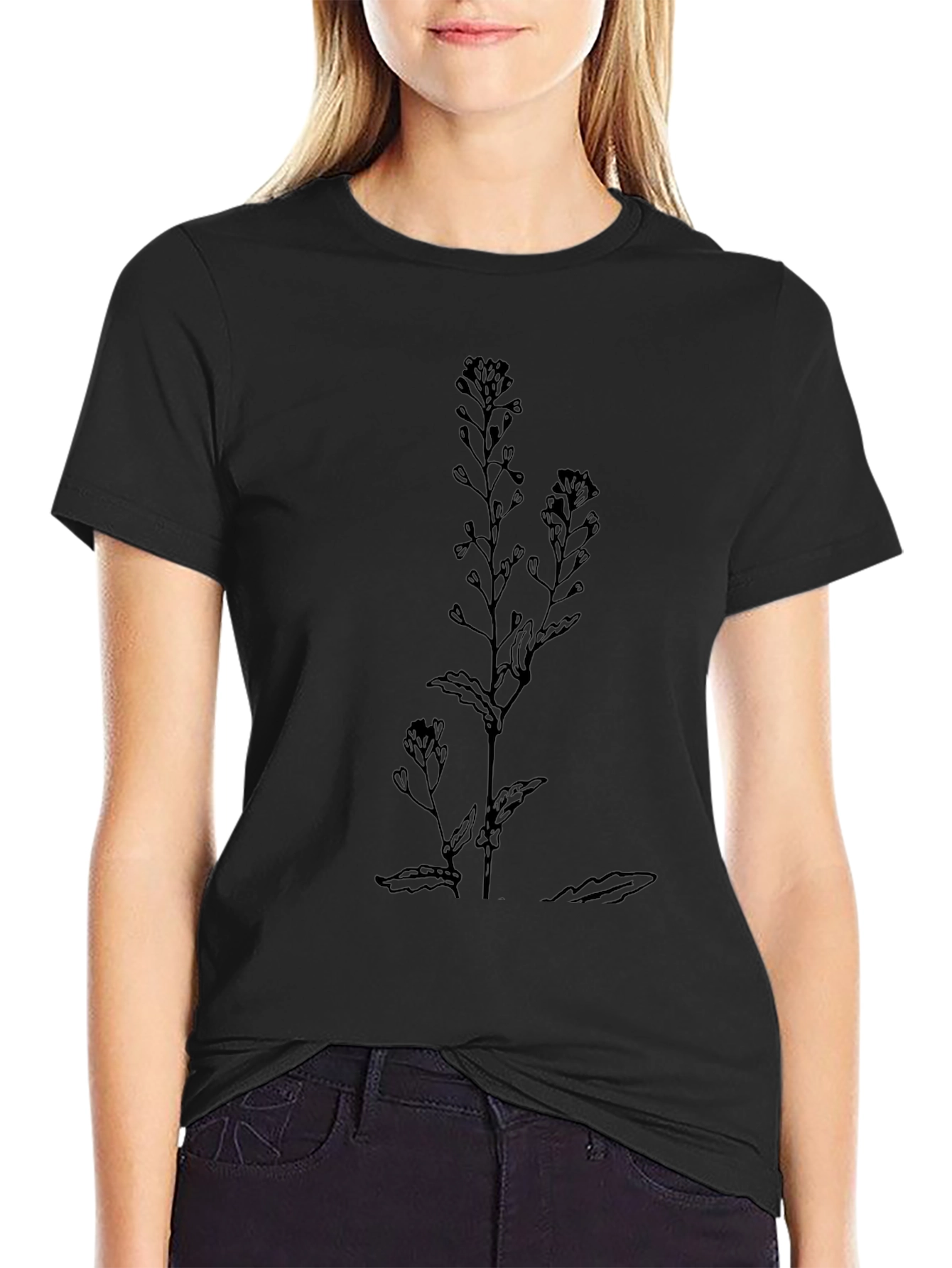 Botanical Black Tee - Stylish Minimalist Design
