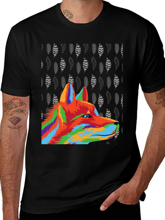 Vibrant Wolf Graphic Tee - Black Cotton Blend