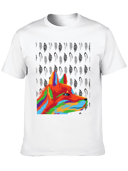 Vibrant Wolf Graphic Tee - Black Cotton Blend
