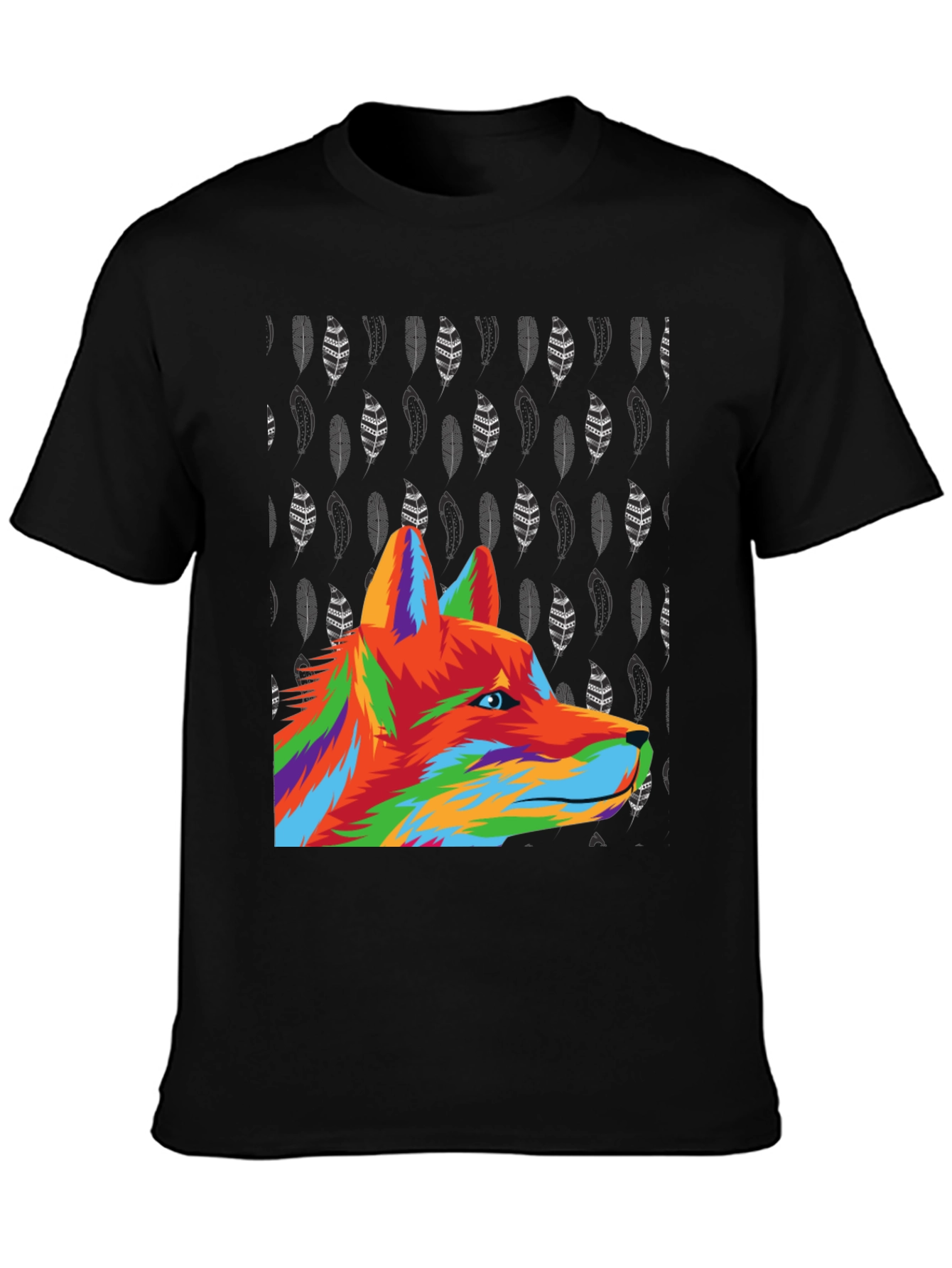 Vibrant Wolf Graphic Tee - Black Cotton Blend