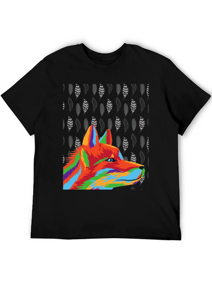 Vibrant Wolf Graphic Tee - Black Cotton Blend