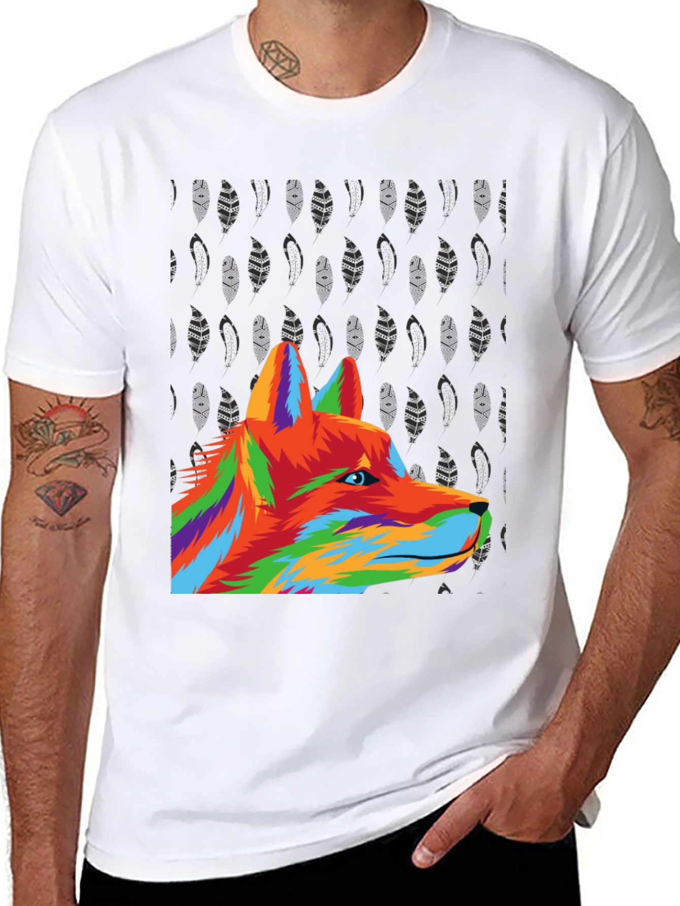 Vibrant Wolf Graphic Tee - Black Cotton Blend