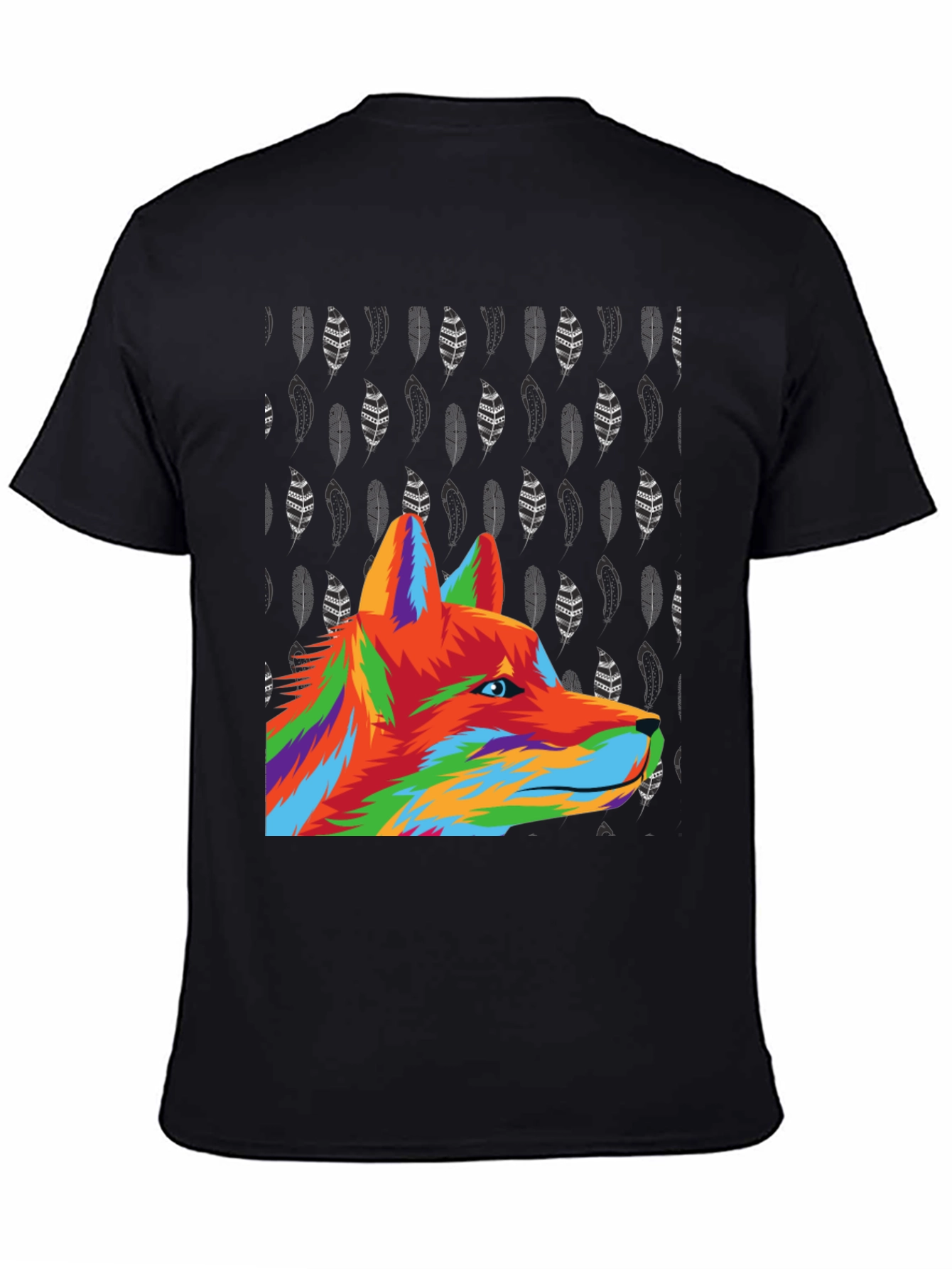 Vibrant Wolf Graphic Tee - Black Cotton Blend