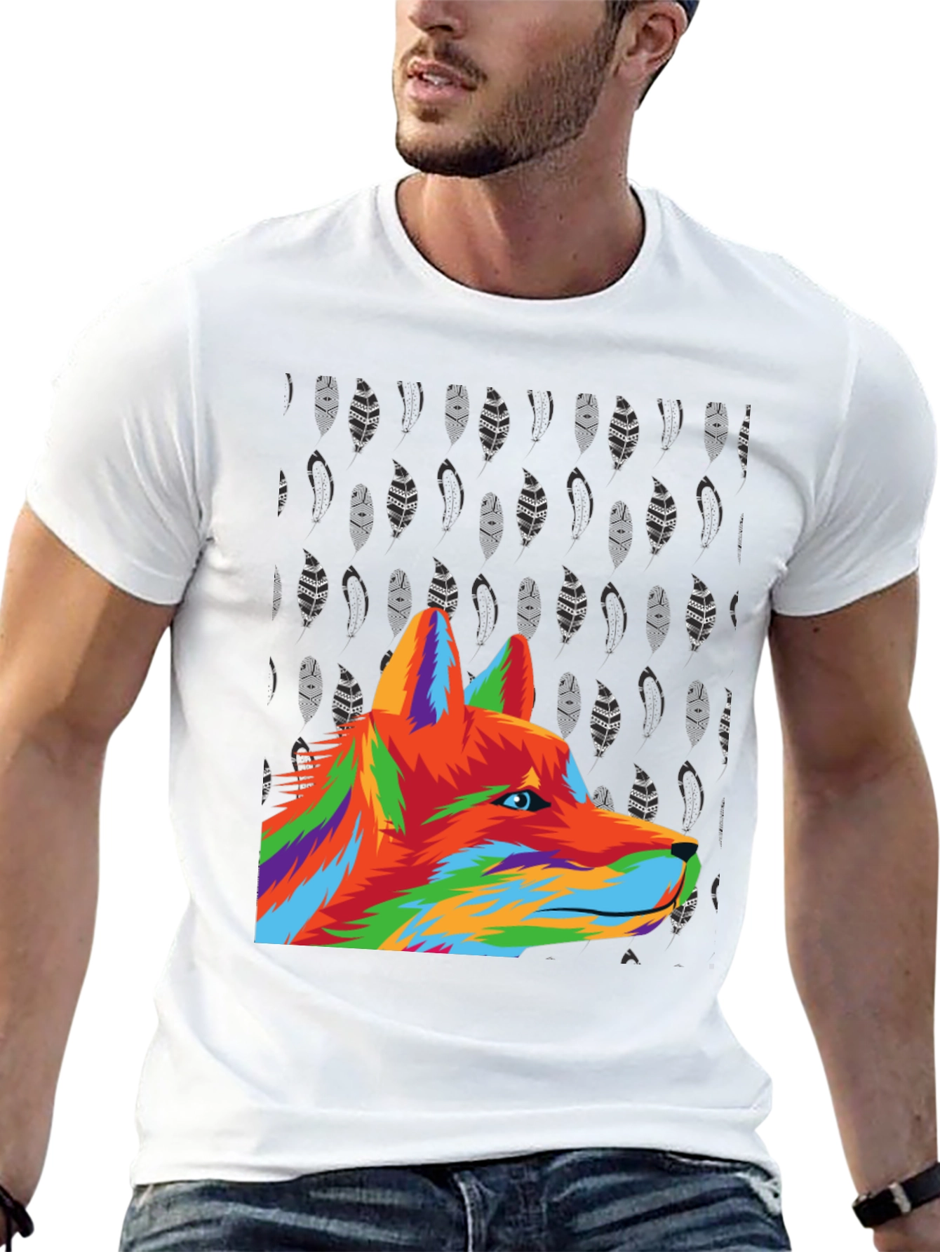 Vibrant Wolf Graphic Tee - Black Cotton Blend