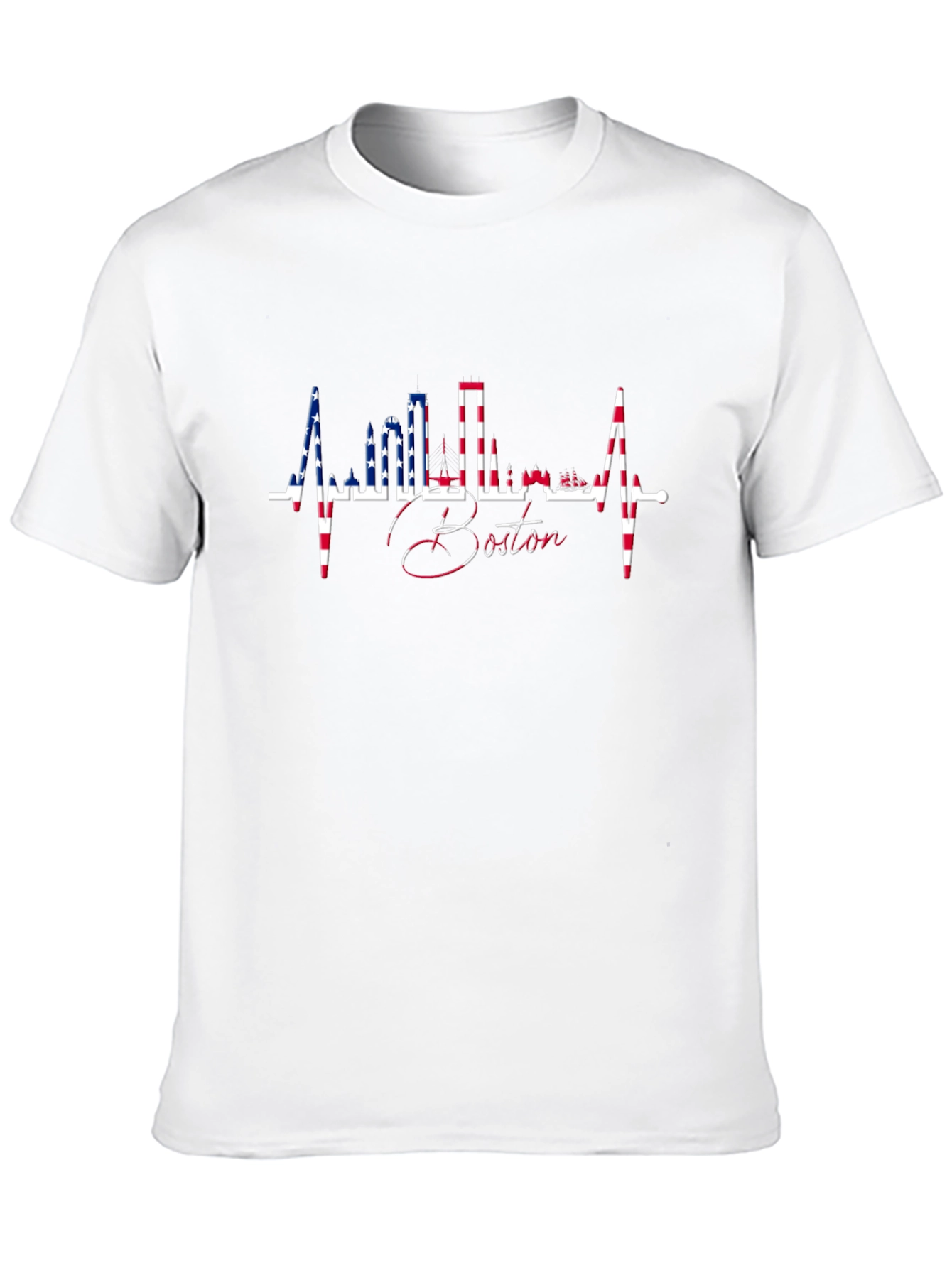 Boston Skyline Heartbeat USA Flag T-Shirt