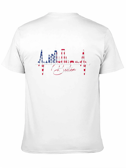 Boston Skyline Heartbeat USA Flag T-Shirt