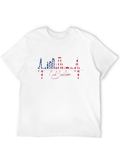 Boston Skyline Heartbeat USA Flag T-Shirt
