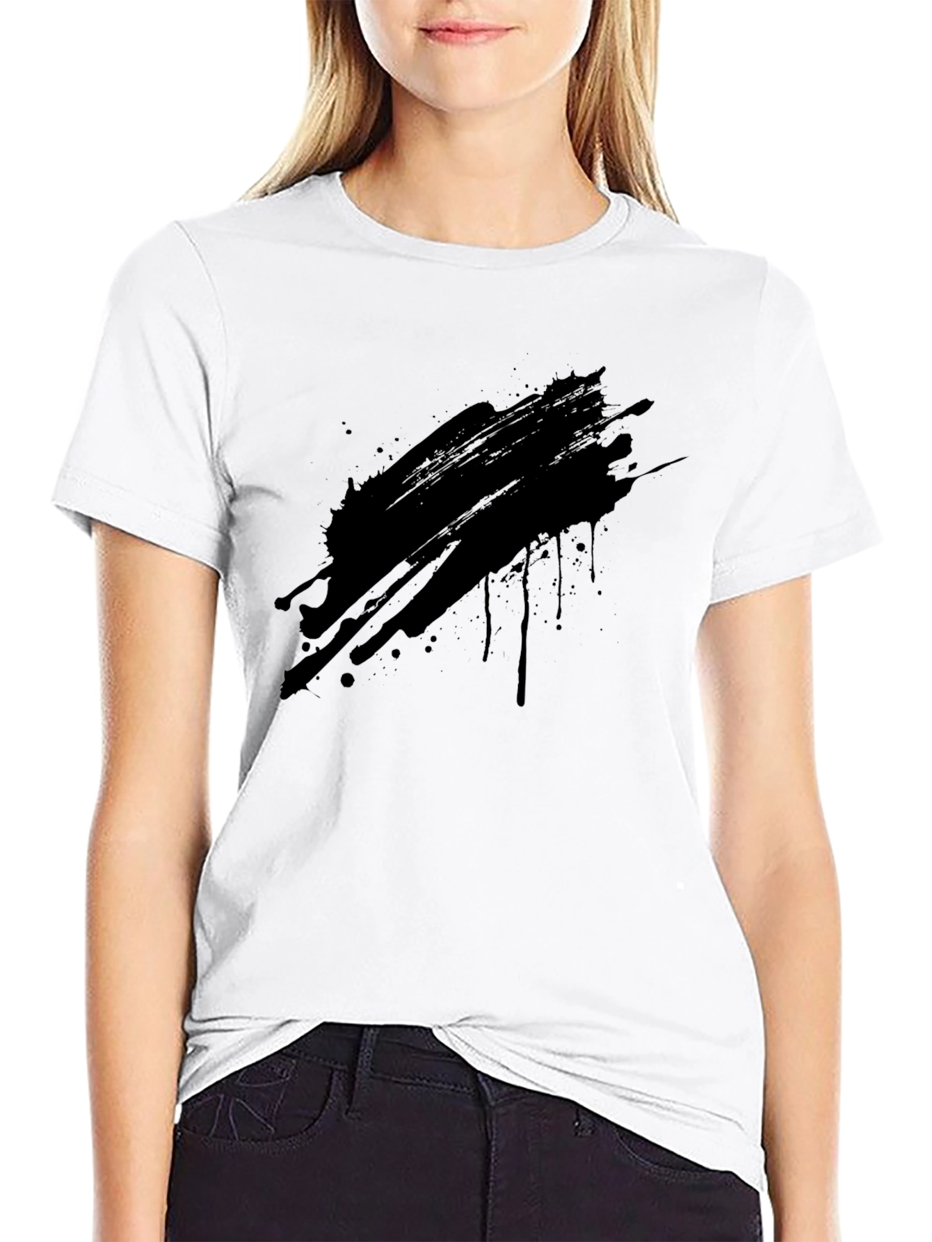 Mens Black Graphic T-Shirt - Abstract Ink Splash Design