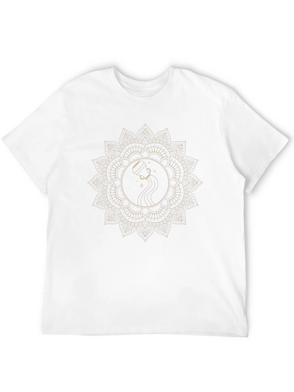 Aquarius Zodiac Mandala Graphic Tee - Black Cotton