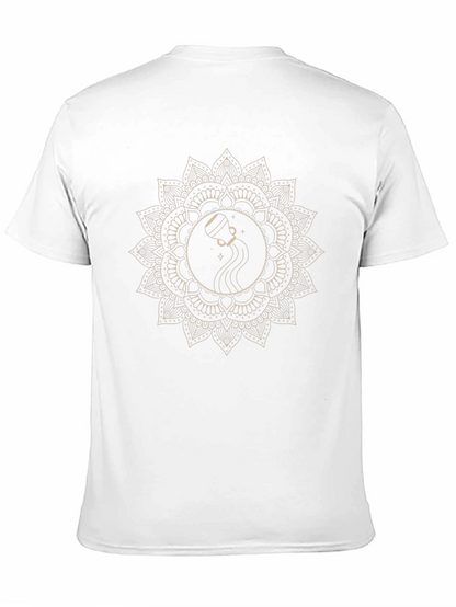 Aquarius Zodiac Mandala Graphic Tee - Black Cotton