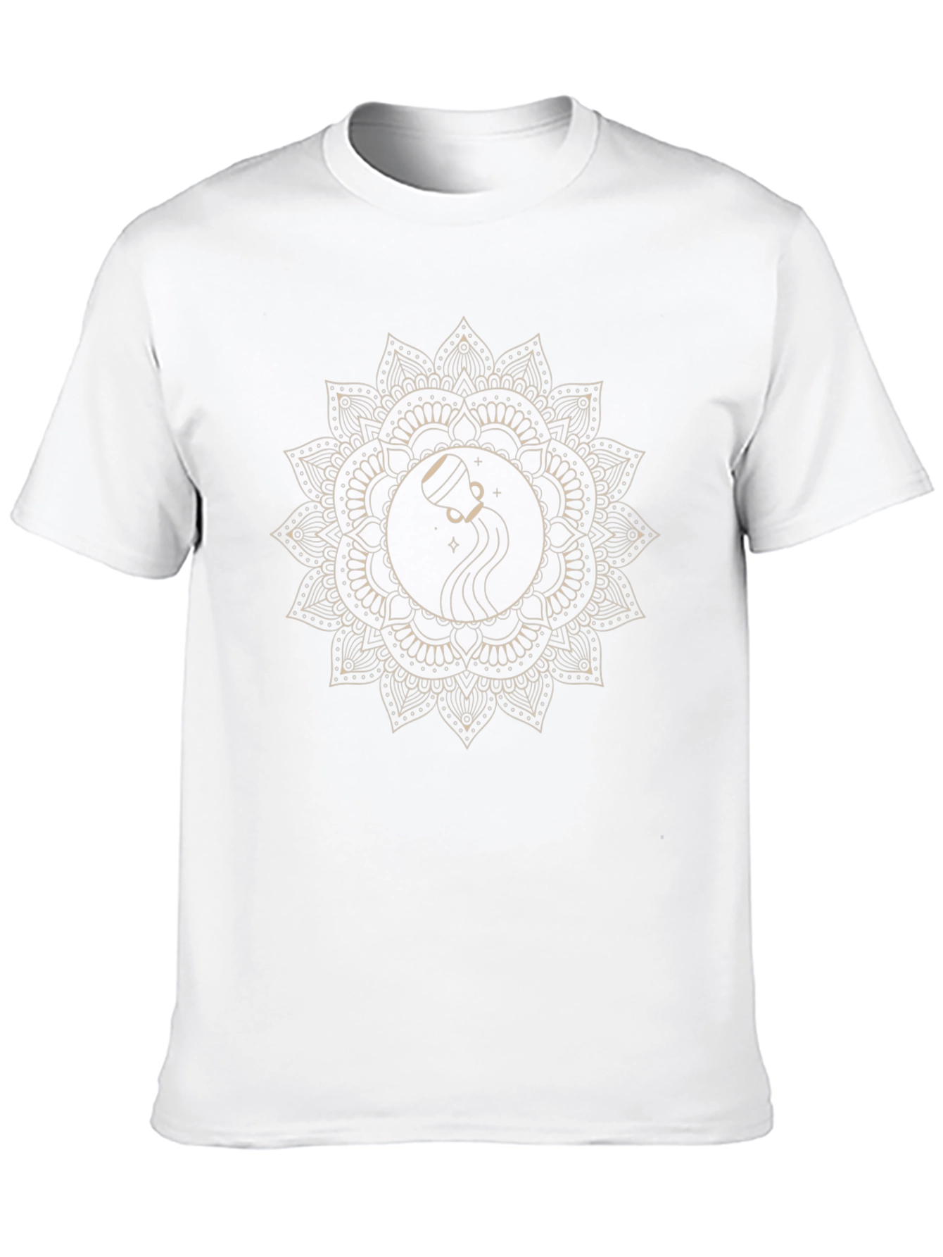 Aquarius Zodiac Mandala Graphic Tee - Black Cotton