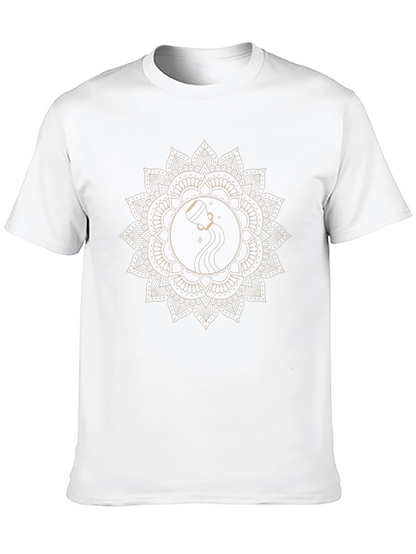 Aquarius Zodiac Mandala Graphic Tee - Black Cotton