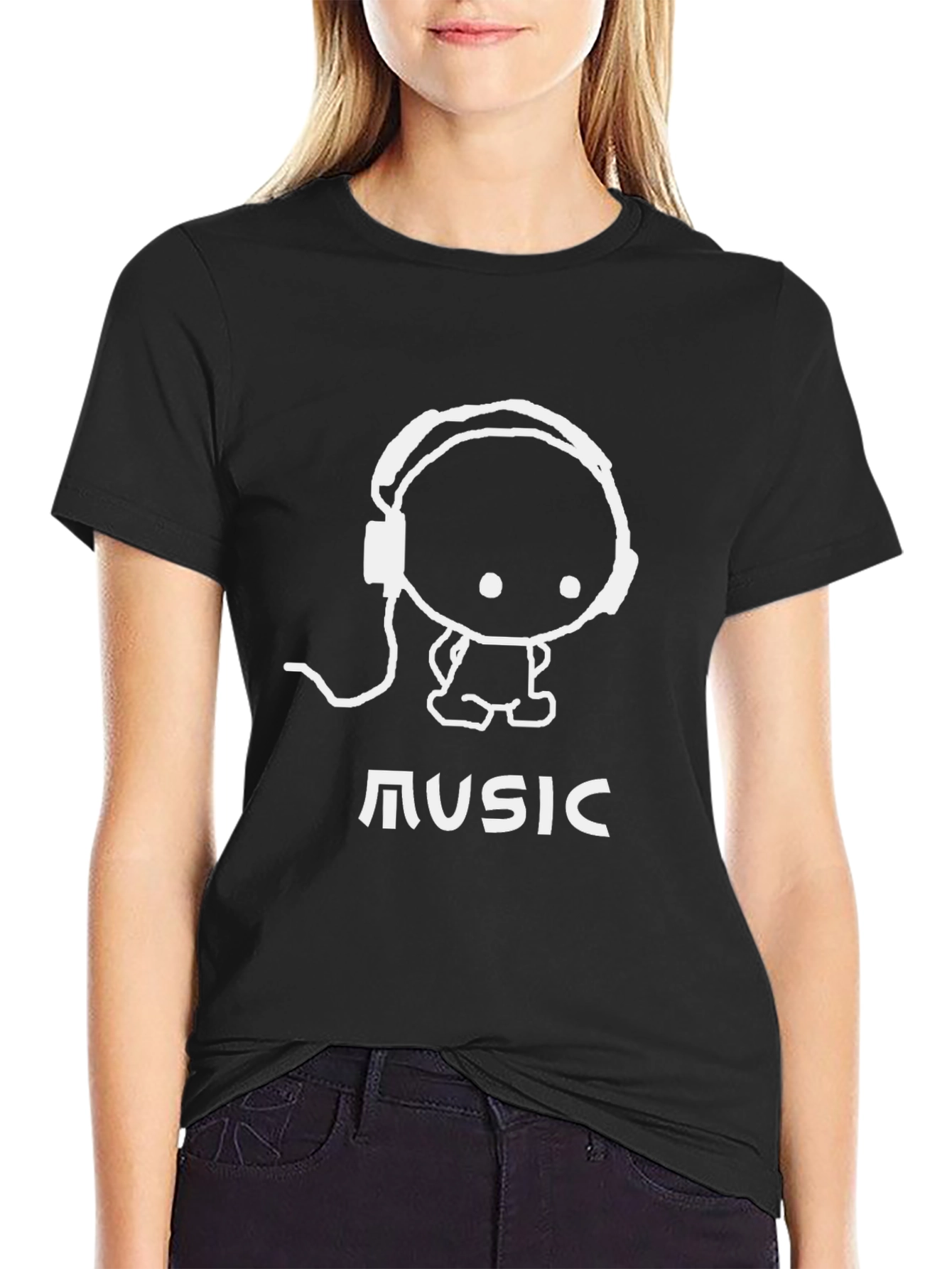 Music Lover Graphic Tee - Black Cotton Blend T-Shirt