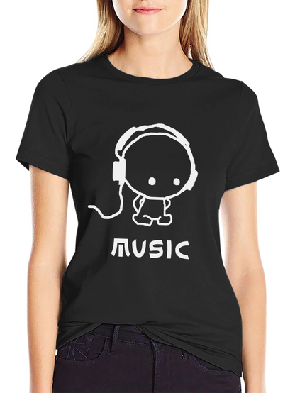 Music Lover Graphic Tee - Black Cotton Blend T-Shirt