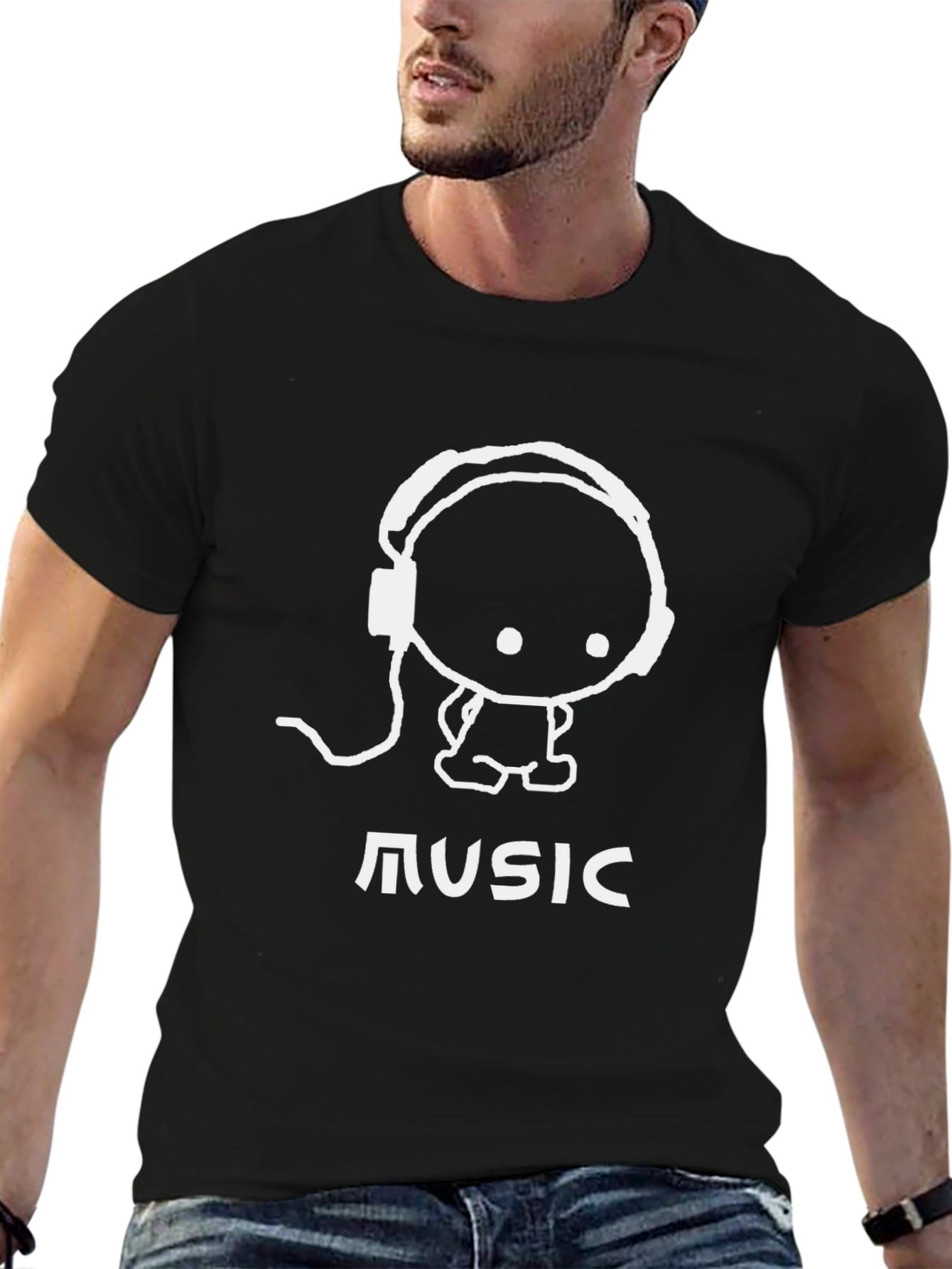 Music Lover Graphic Tee - Black Cotton Blend T-Shirt