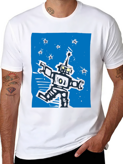 Retro Robot Graphic Tee - Black Cotton T-Shirt