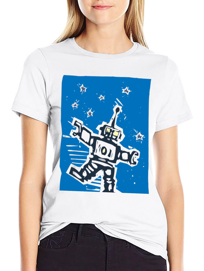 Retro Robot Graphic Tee - Black Cotton T-Shirt