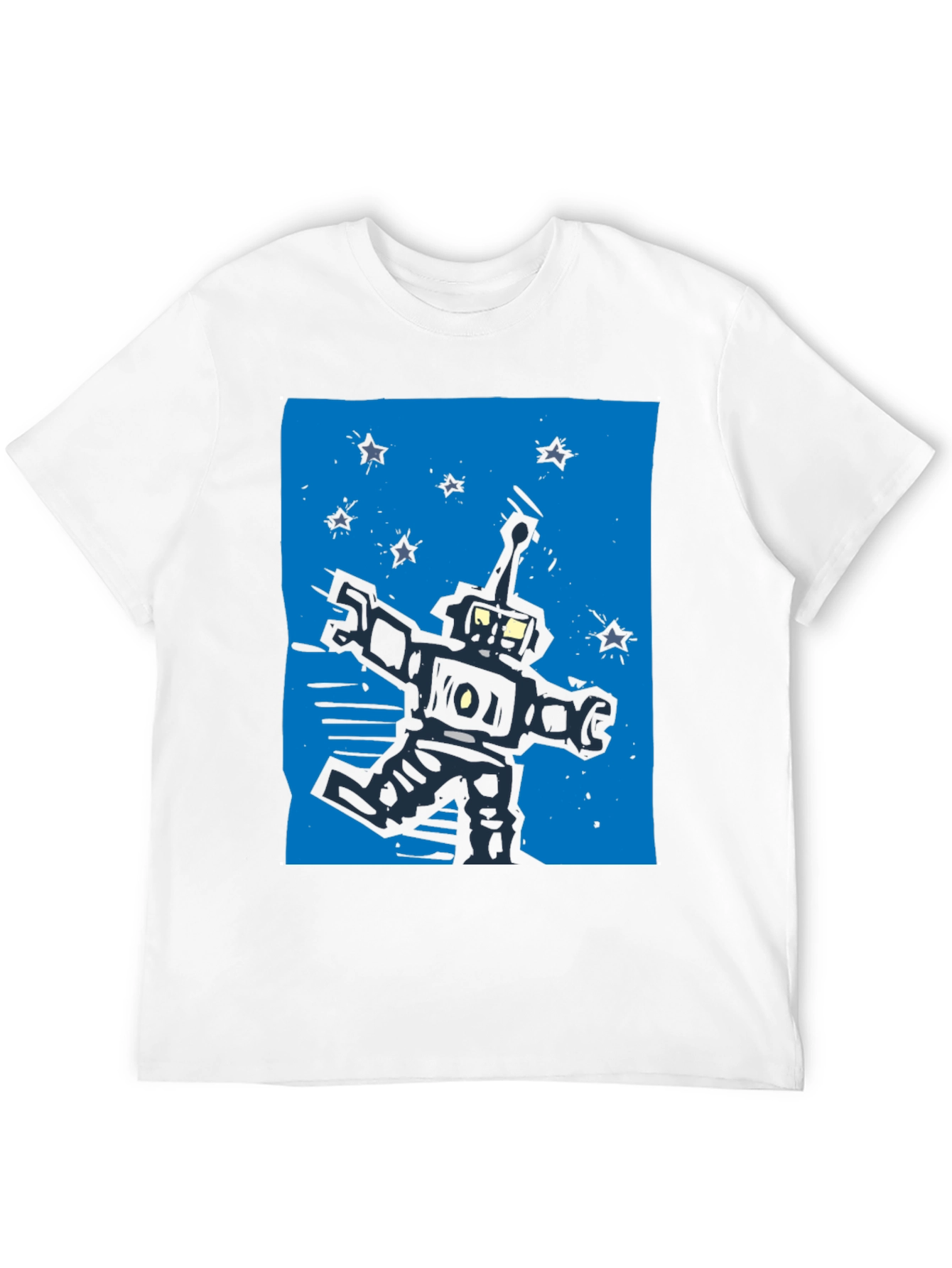 Retro Robot Graphic Tee - Black Cotton T-Shirt