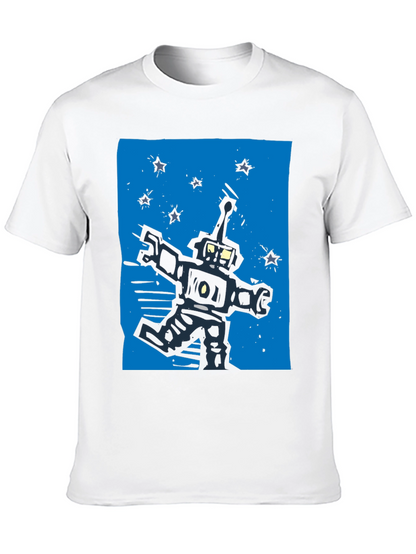 Retro Robot Graphic Tee - Black Cotton T-Shirt