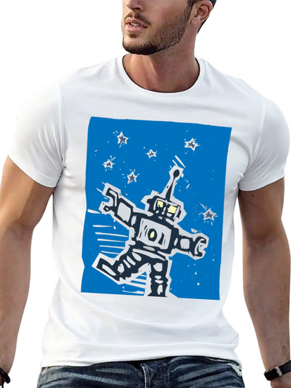 Retro Robot Graphic Tee - Black Cotton T-Shirt
