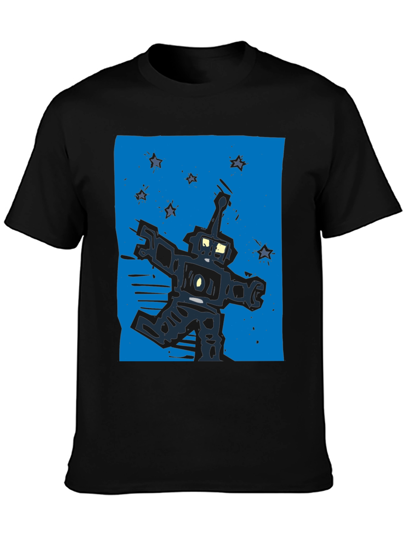 Retro Robot Graphic Tee - Black Cotton T-Shirt