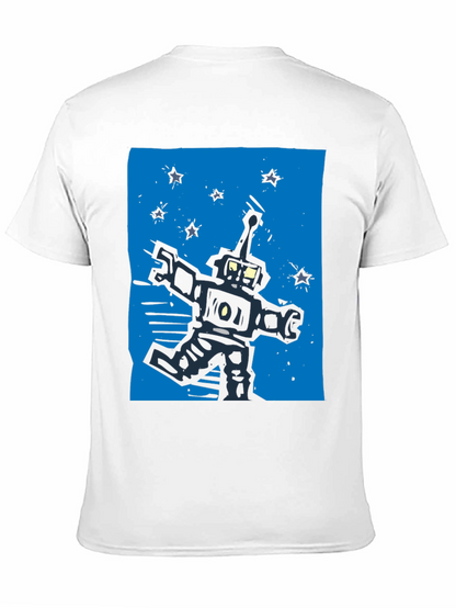 Retro Robot Graphic Tee - Black Cotton T-Shirt