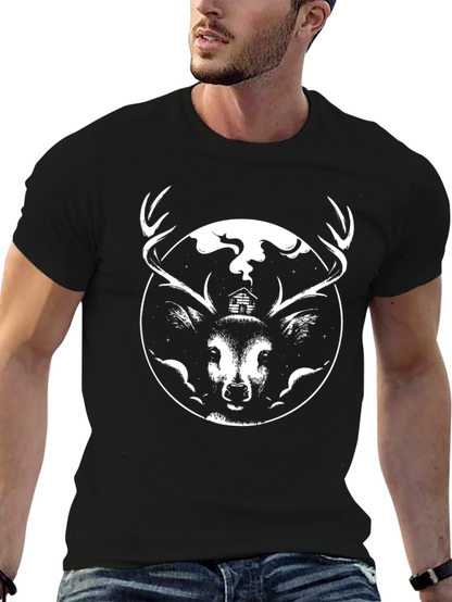 Deer Cabin Graphic Tee - Black