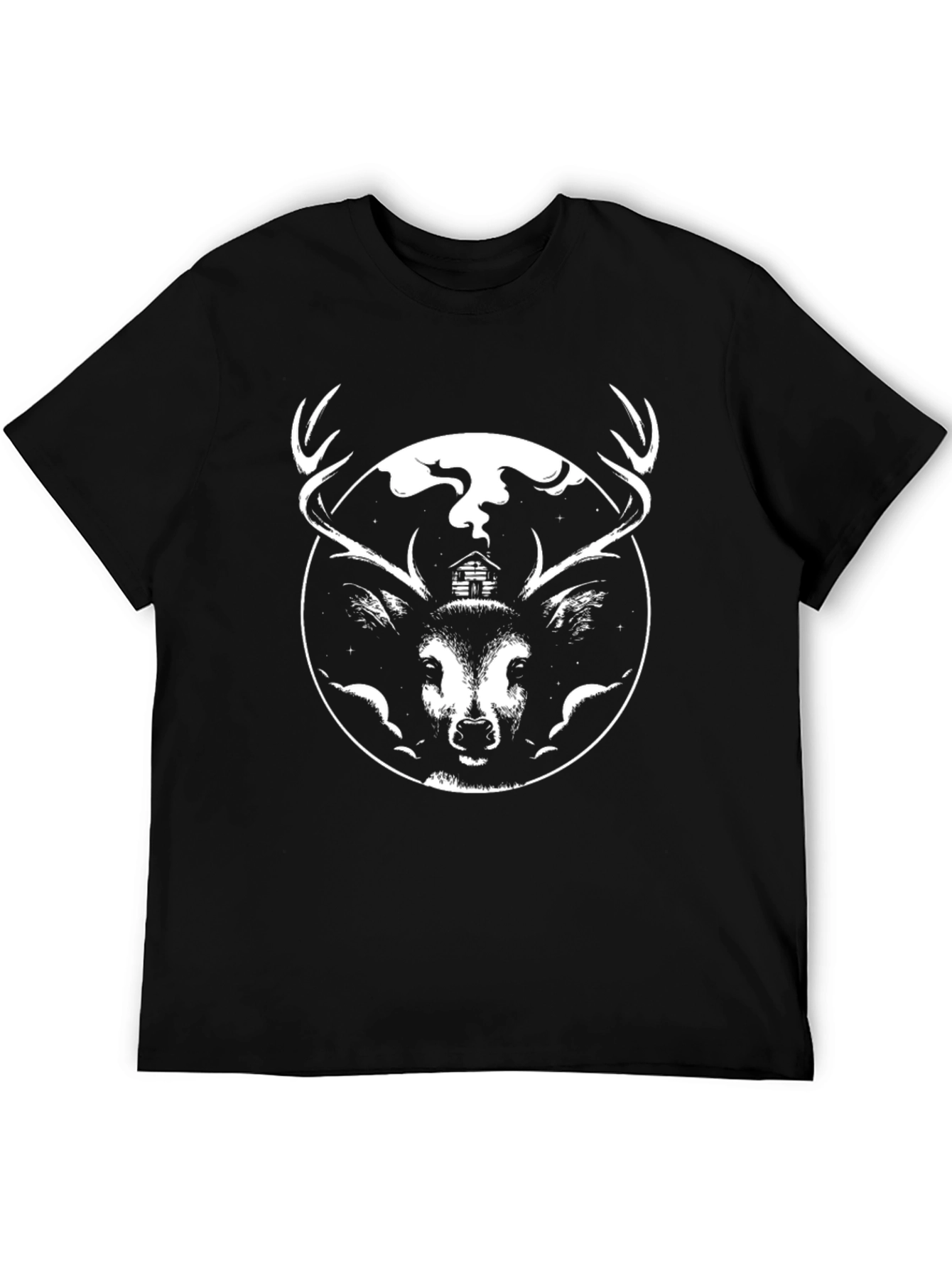 Deer Cabin Graphic Tee - Black