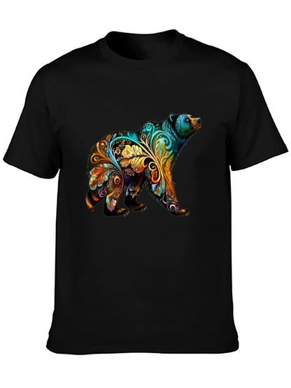 Artistic Bear Graphic Print Black T-Shirt