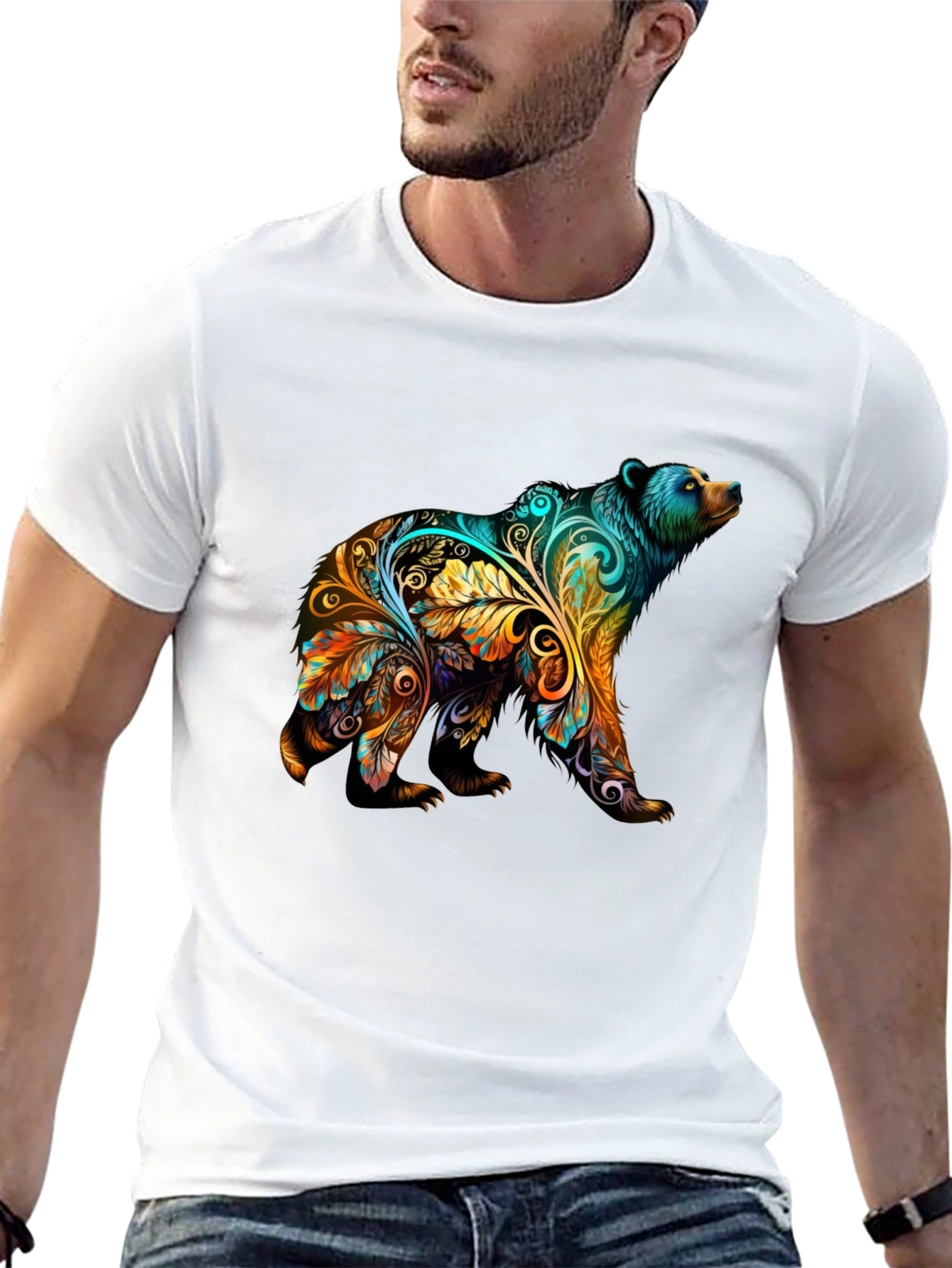 Artistic Bear Graphic Print Black T-Shirt
