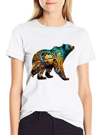 Artistic Bear Graphic Print Black T-Shirt