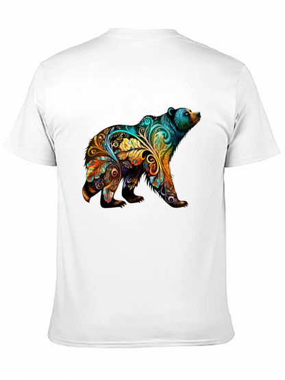 Artistic Bear Graphic Print Black T-Shirt