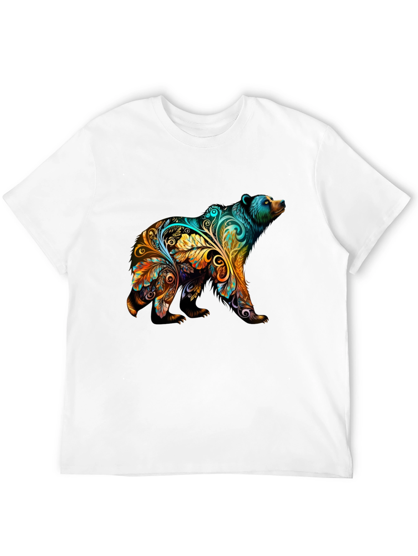 Artistic Bear Graphic Print Black T-Shirt