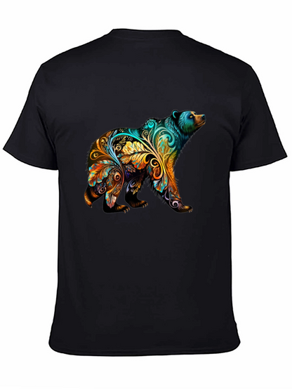 Artistic Bear Graphic Print Black T-Shirt
