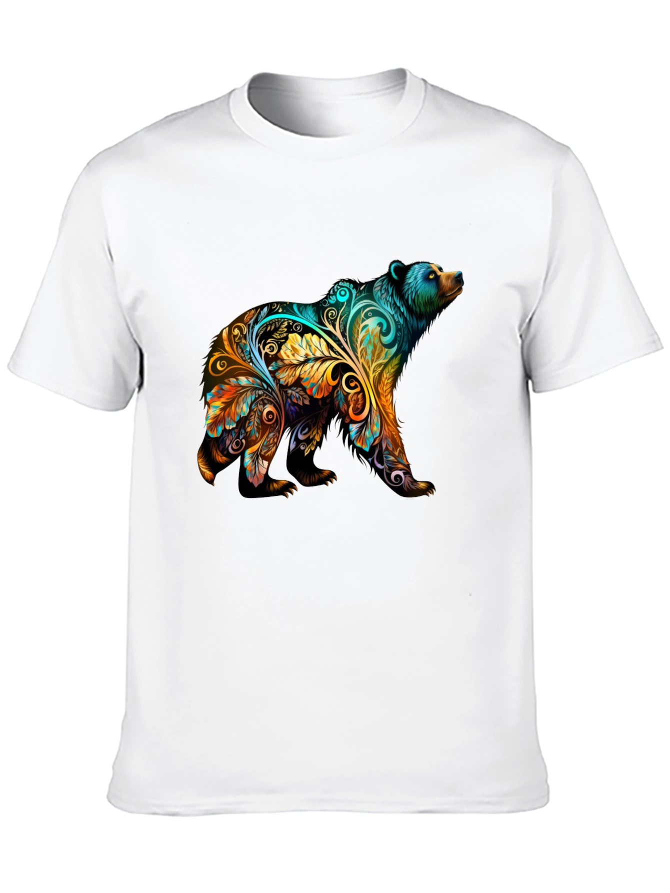 Artistic Bear Graphic Print Black T-Shirt