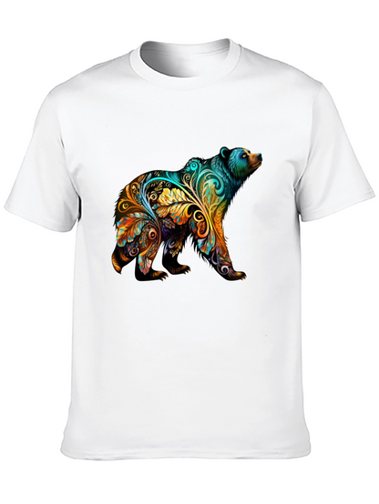 Artistic Bear Graphic Print Black T-Shirt
