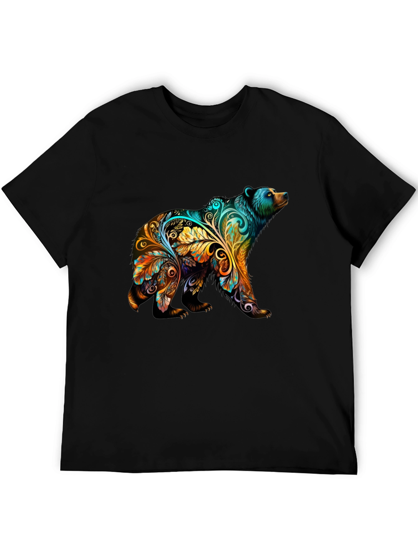 Artistic Bear Graphic Print Black T-Shirt