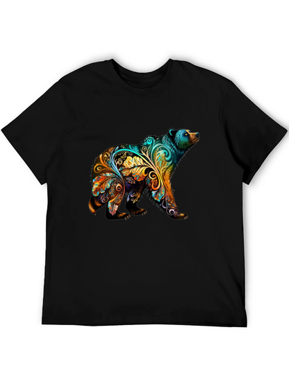 Artistic Bear Graphic Print Black T-Shirt