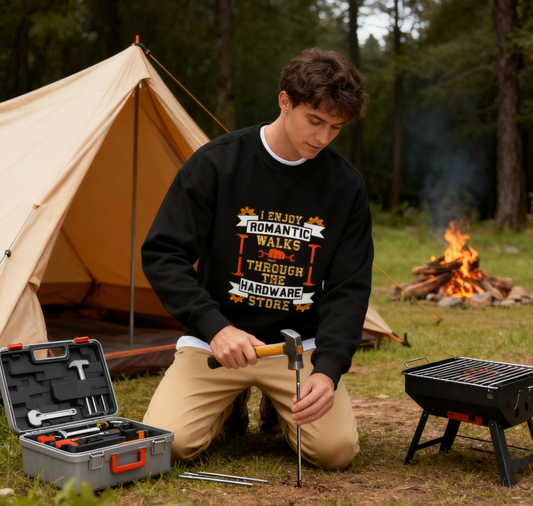 "I Enjoy Romantic Walks Through the Hardware Store" Humor Crewneck Sweatshirt
