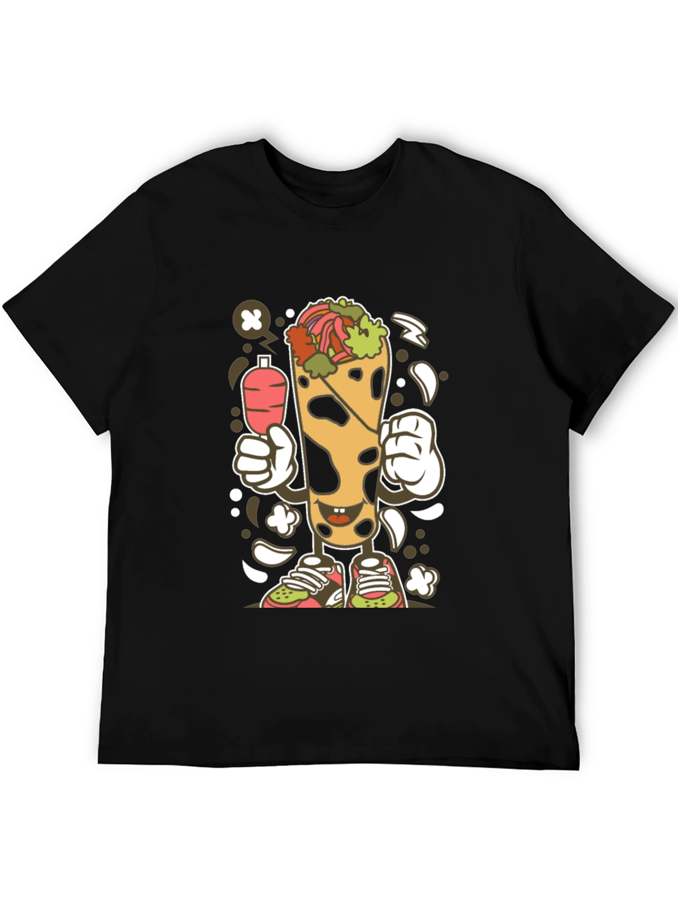 Funny Shawarma Cartoon Black T-Shirt