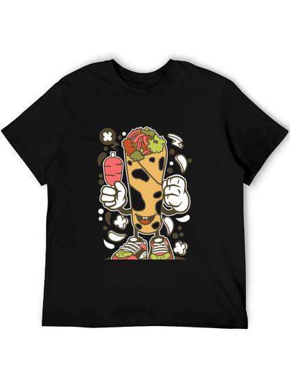 Funny Shawarma Cartoon Black T-Shirt